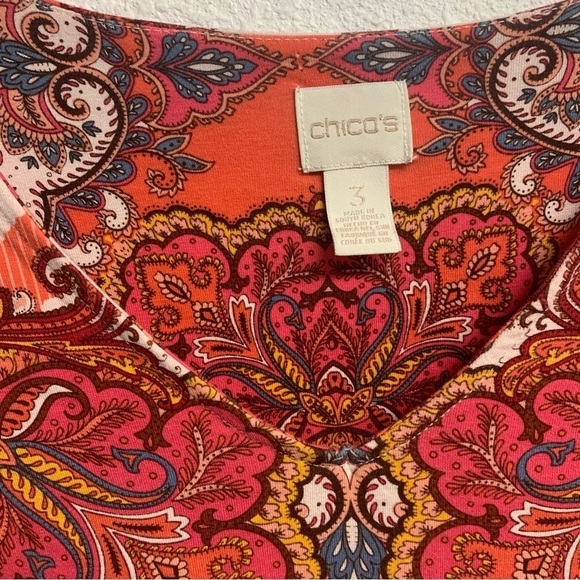 Chico’s Women’s Extra L Paisley V Neck pink Orange Print - Picture 7 of 9